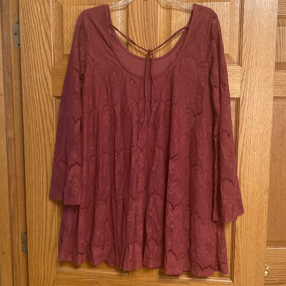 Altar’d State Women’s M Merlot Wine Bell Sleeve Shift Dress w/ Back Tie - Picture 3 of 8